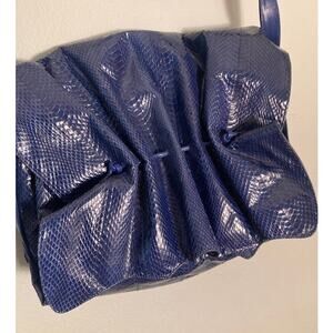 Saks Fifth Avenue Falchi Blue Snakeskin Purse Cinch Impeccable Exterior ~ Repair